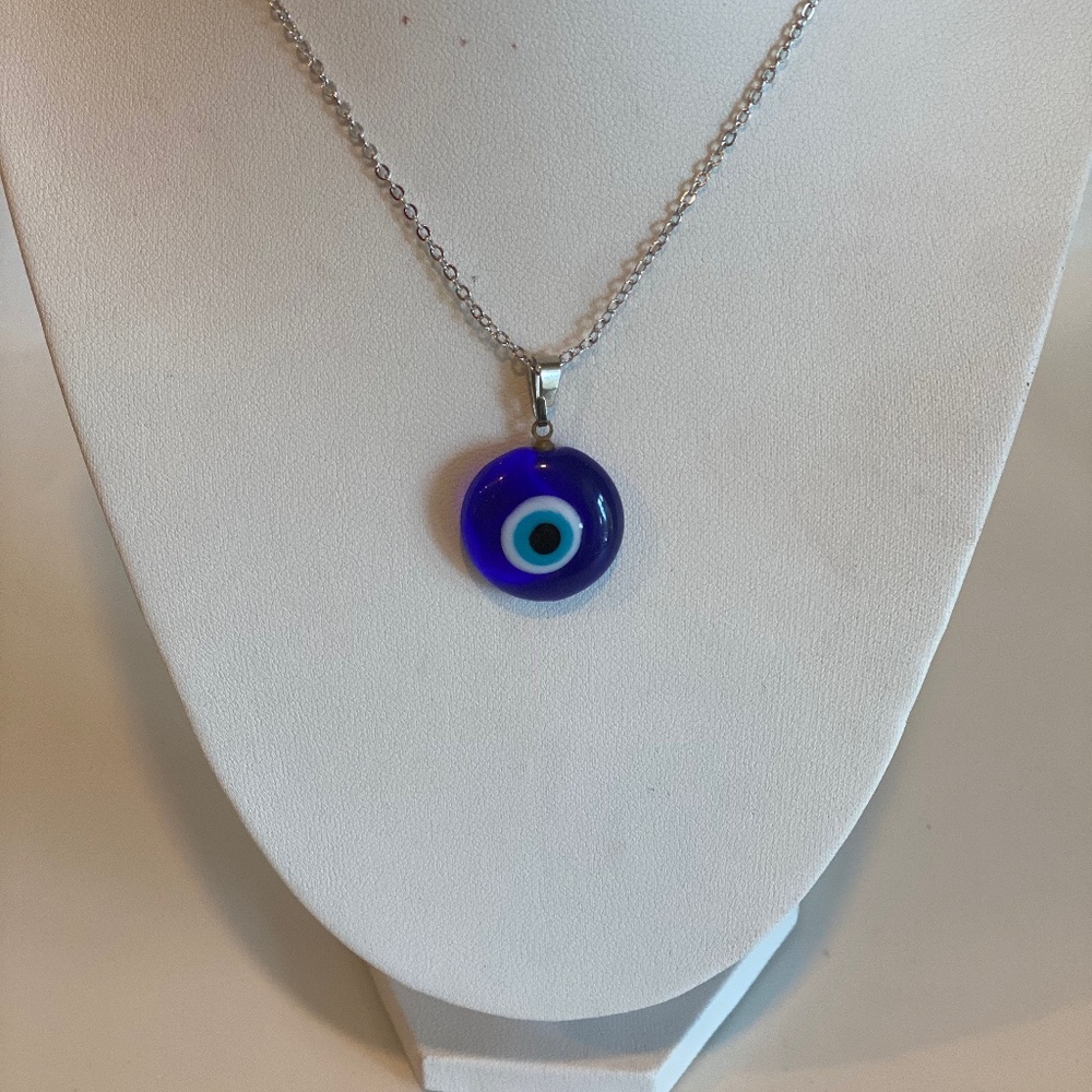 Blue Evil Eye Glass Pendant Necklace - Women Jewelry